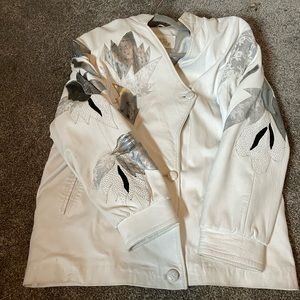 Vintage 80’s eighties white leather jacket with metallic detailing , size L